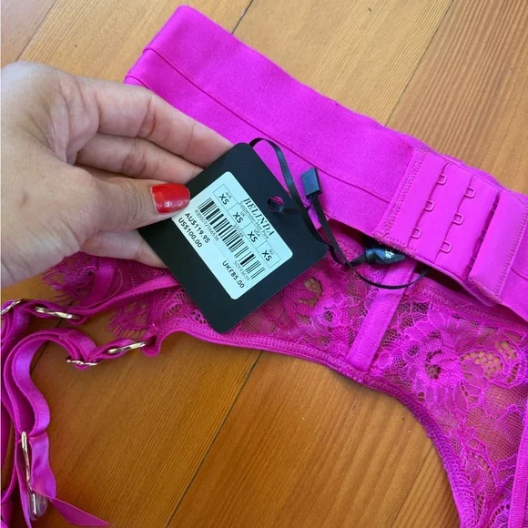 Honey Birdette Hot Pink and Orange Strappy Garter Belt with Gold Accents Garter Belts | Shop Garter Belts in the USA | Honey Birdette  main image 2